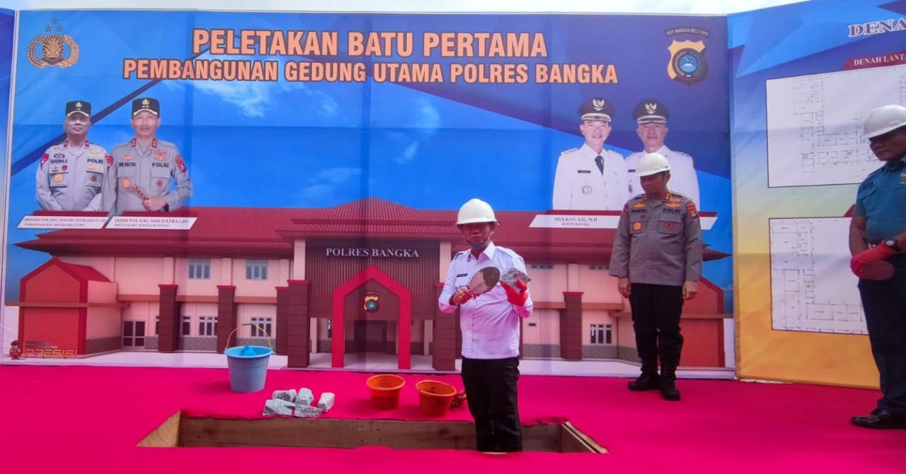 Hadiri Peletakan Batu Pertama Pembangunan Kantor Polres Bangka, Mulkan : Ini Bantuan di Akhir Masa Jabatan Saya