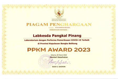 Dinilai Berhasil Tangani Pemeriksaan Covid-19, Labkesda Pangkal Pinang Dinobatkan Sebagai Laboratorium Terbaik di Bangka Belitung