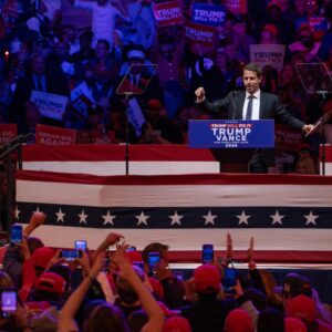 Comedian Tony Hinchcliffe performs at Trump rally