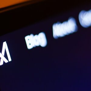 Website for Elon Musk's xAI displayed on a computer monitor.