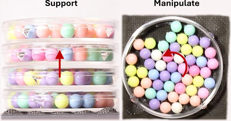 Permukaan Robot yang Dikendalikan dari Jarak Jauh Memindahkan Objek dengan Aksi Gelombang