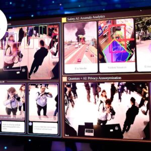 A screen showing multiple windows of a Quantum AI security facial recognition algorithm.