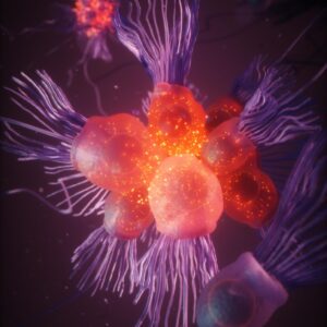 Karya Seni Mewakili Sinyal Kalsium di Koloni Roset Choanoflagellata S. rosetta