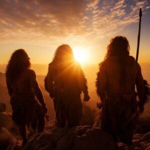 Neanderthal Cavemen Sunrise Art Concept