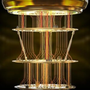 Mesin komputer kuantum emas tutup