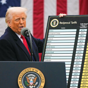 President Donald Trump speaks during an event to announce new tariffs