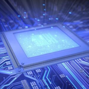 Ilustrasi chip komputer CPU semikonduktor