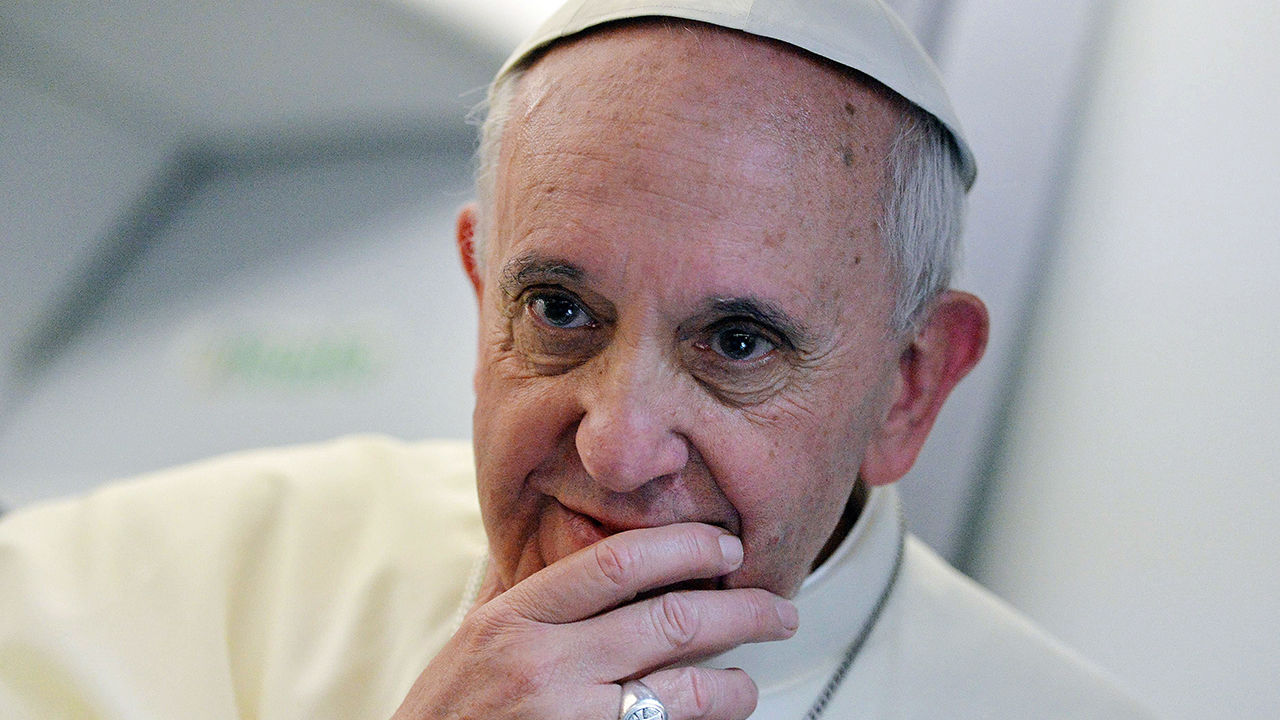 Pope Francis during a news conference aboard his aeroplane after a visit to Brazil, July 29th 2013