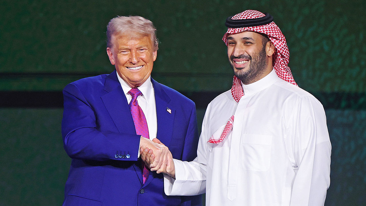 US President Donald Trump and Saudi Crown Prince Mohammed bin Salman bin Abdulaziz Al Saud shake hands in Riyadh, Saudi Arabia