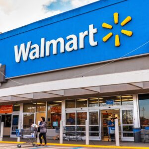The exterior of a Walmart store