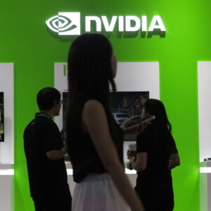 Visitors visit the NVIDIA booth at the 3rd China International Supply Chain Expo in Beijing, China